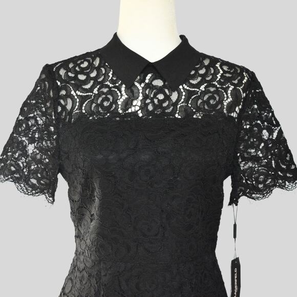 KARL LAGERFELD Lace Dress With Collar Black Size 6 - Picture 4 of 9